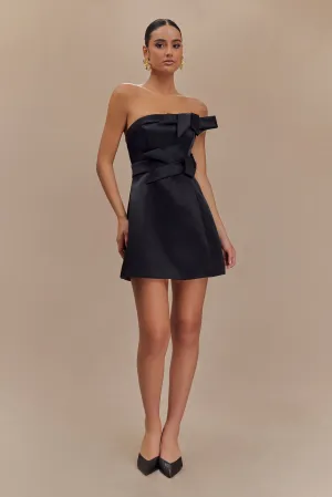 Tatiana Satin Strapless Bow Mini Dress - Black Fall Layer Subtle Fit