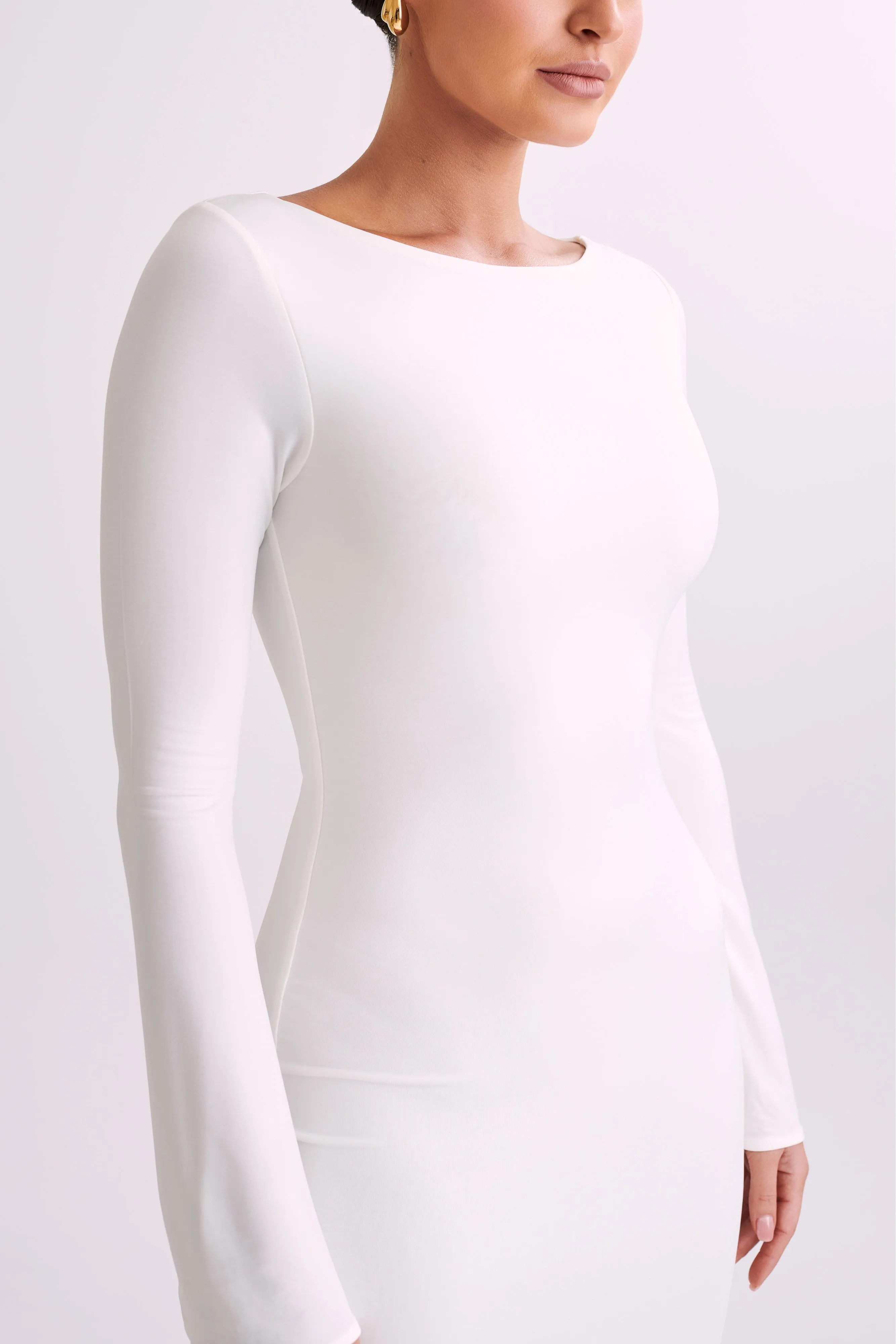 Tarna Slinky Fishtail Maxi Dress - Ivory Subtle Mood