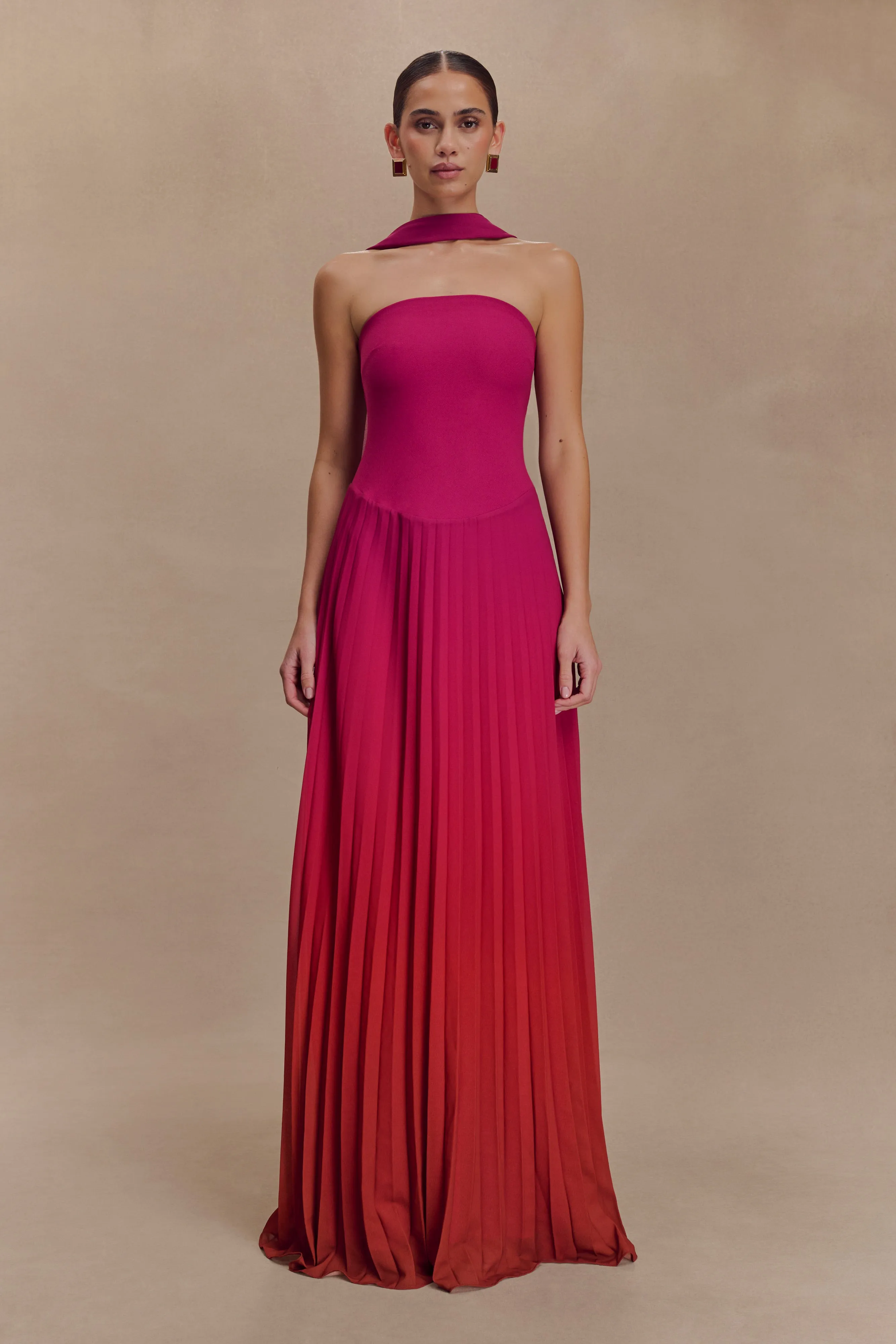 Caira Chiffon Scarf Maxi Dress - Ombre Dark Pink Light Blend