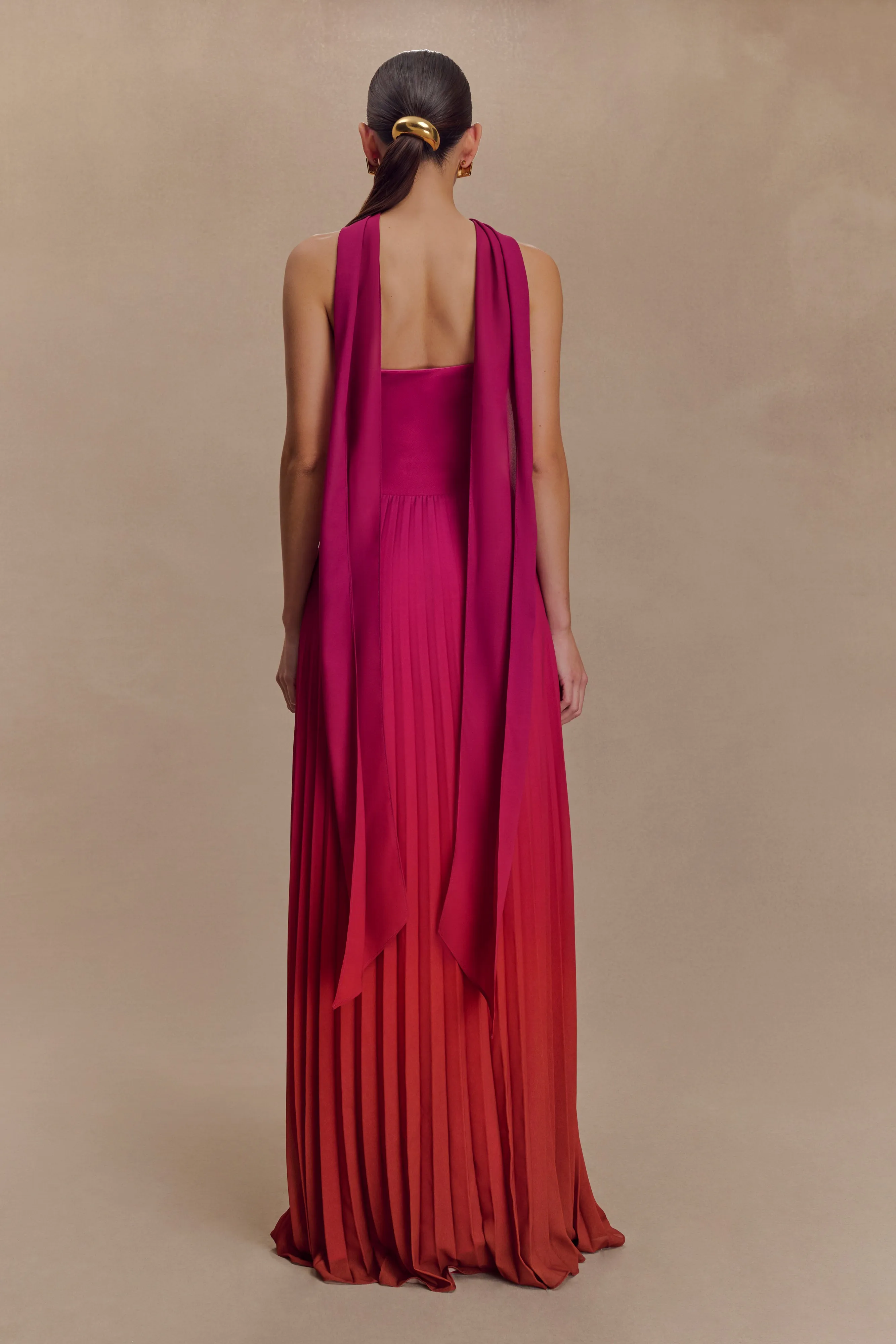 AntiStaticMaterial Caira Chiffon Scarf Maxi Dress - Ombre Dark Pink