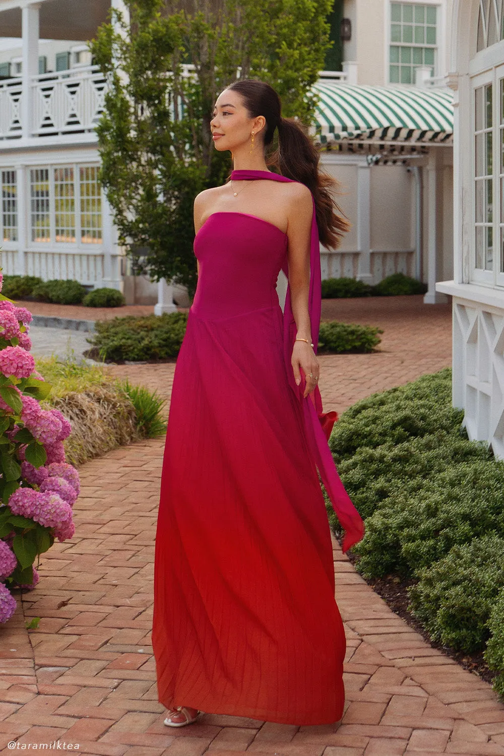 Caira Chiffon Scarf Maxi Dress - Ombre Dark Pink Bare Glow