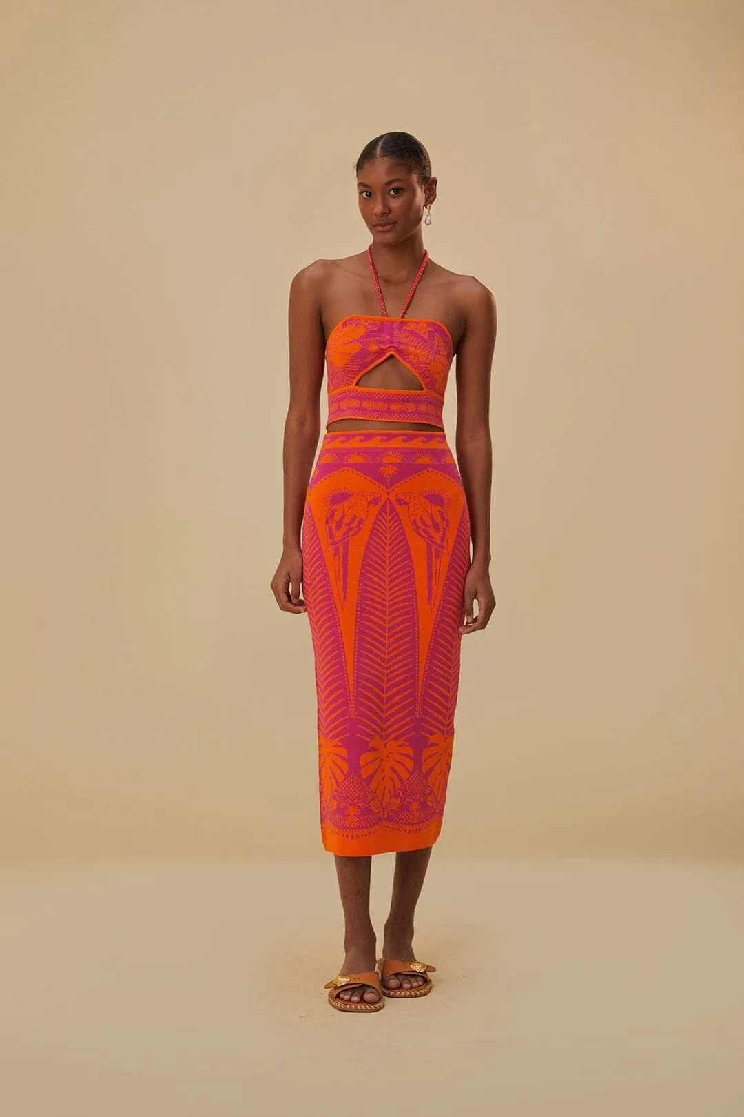 Rolled Hem Pink Macaw Elegance Knit Skirt