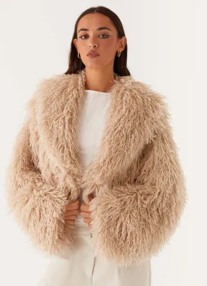 Non Irritating Lining Virginia Cropped Faux Fur Jacket - Taupe