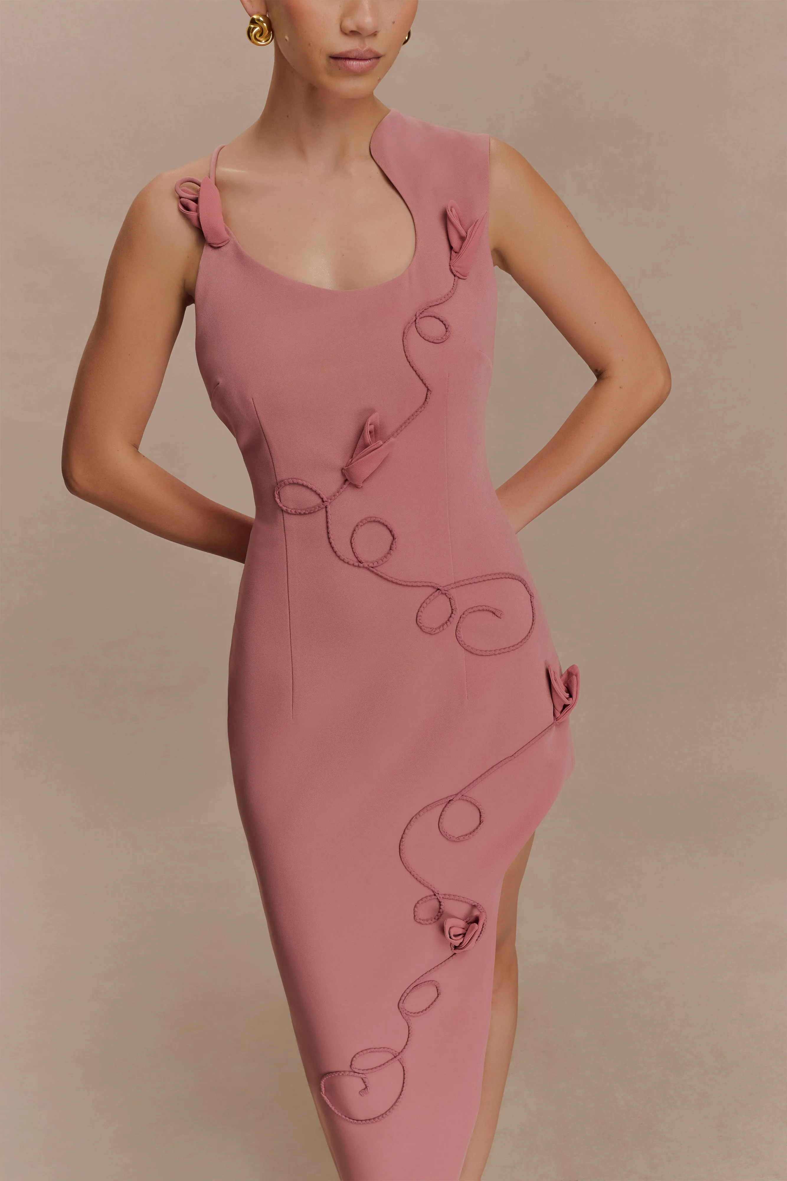 SmoothEdgeFinish Virginia Suiting Embroidered Midi Dress - Burnt Rose