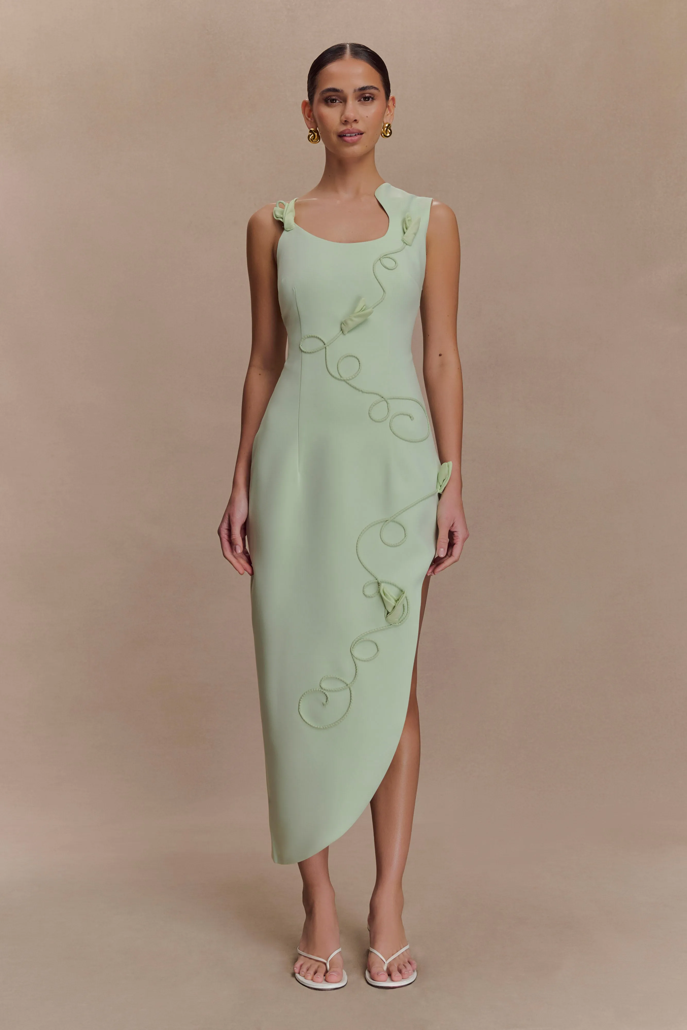 Silky Form Virginia Suiting Embroidered Midi Dress - Sage