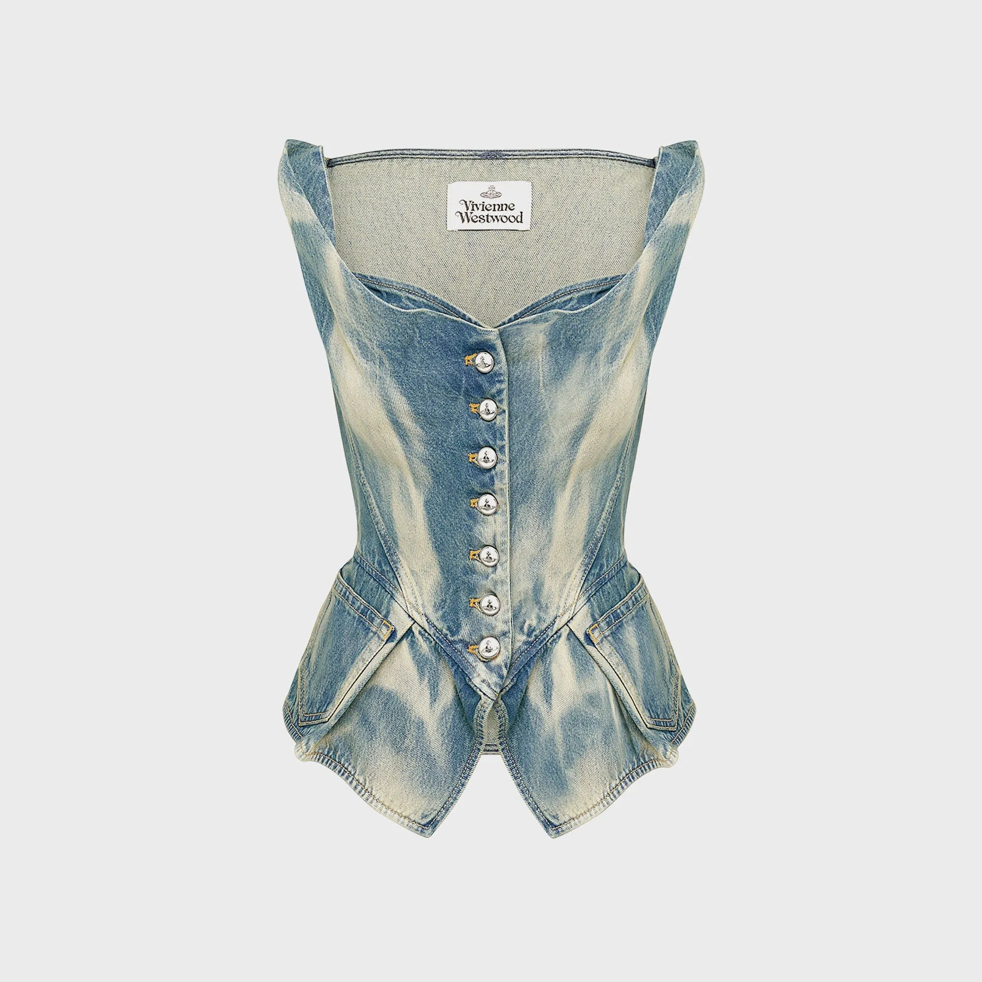 Vivienne Westwood Monday Vest - Bleach Denim Magnetic Closure Option All Occasion