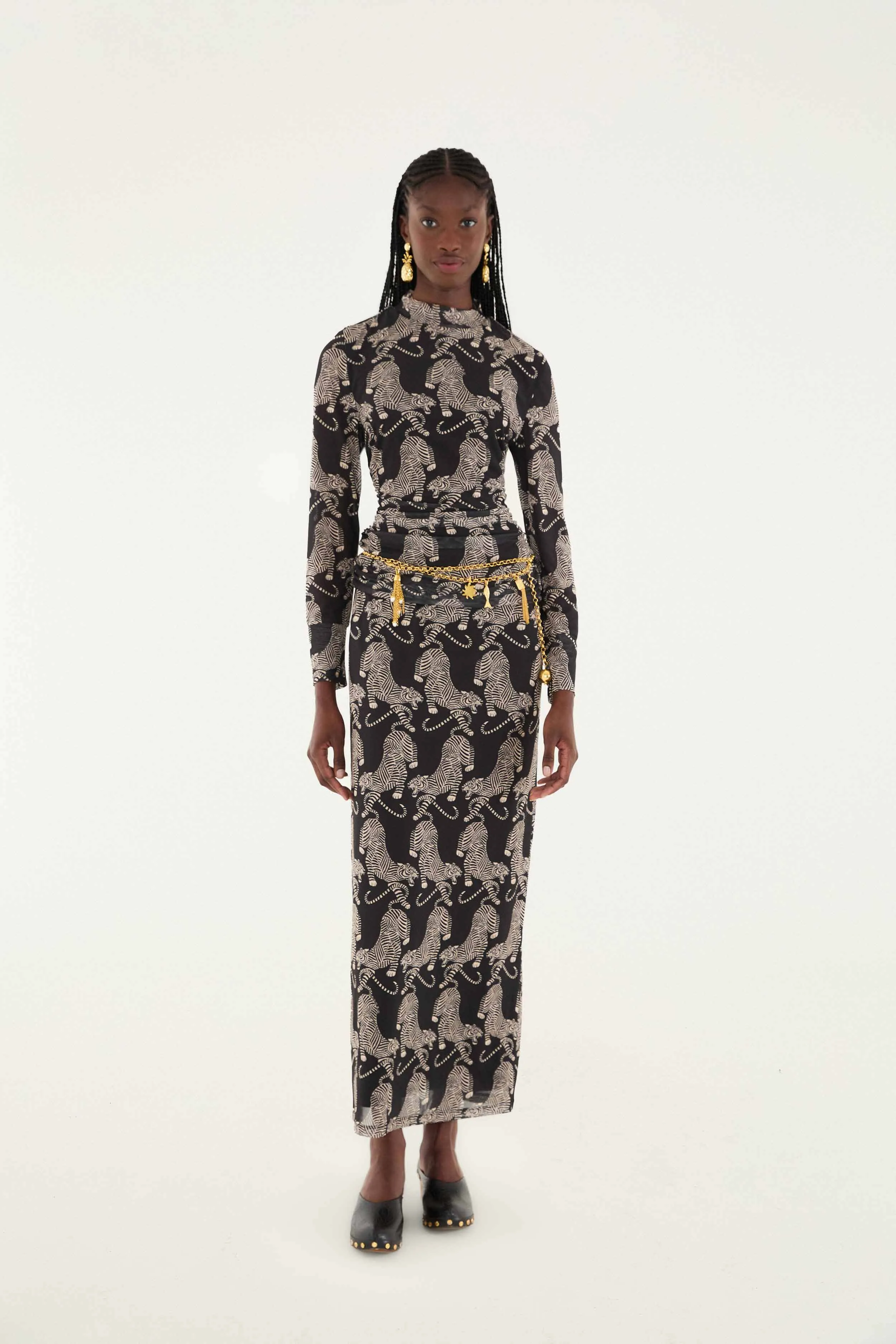 Black Striped Tigers Tulle Maxi Skirt Affordable Fashion Non Irritating Edges