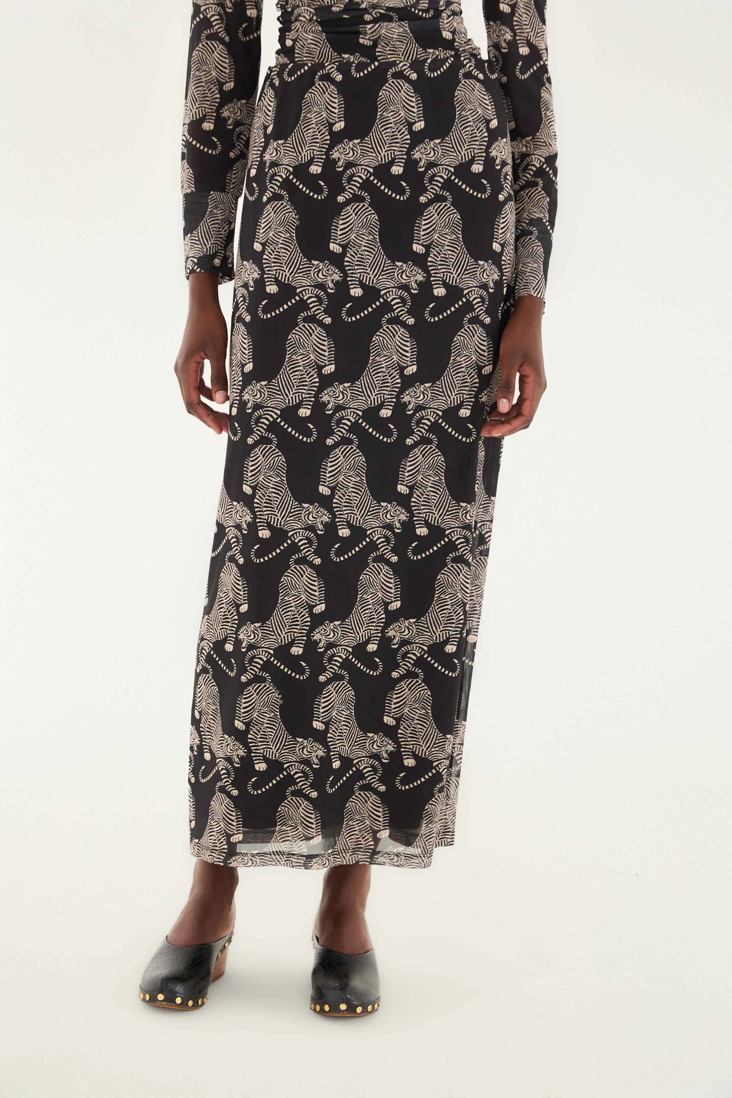 Black Striped Tigers Tulle Maxi Skirt Fresh Fit