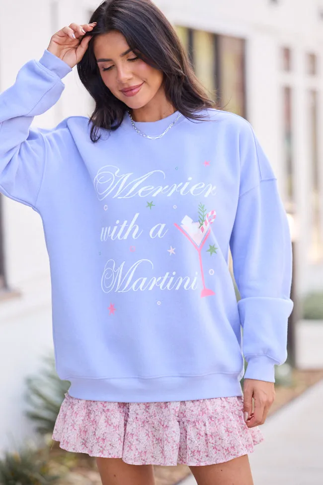 Weekend Sporty Casual Essentials Merrier With A Martini Periwinkle Graphic Sweatshirt