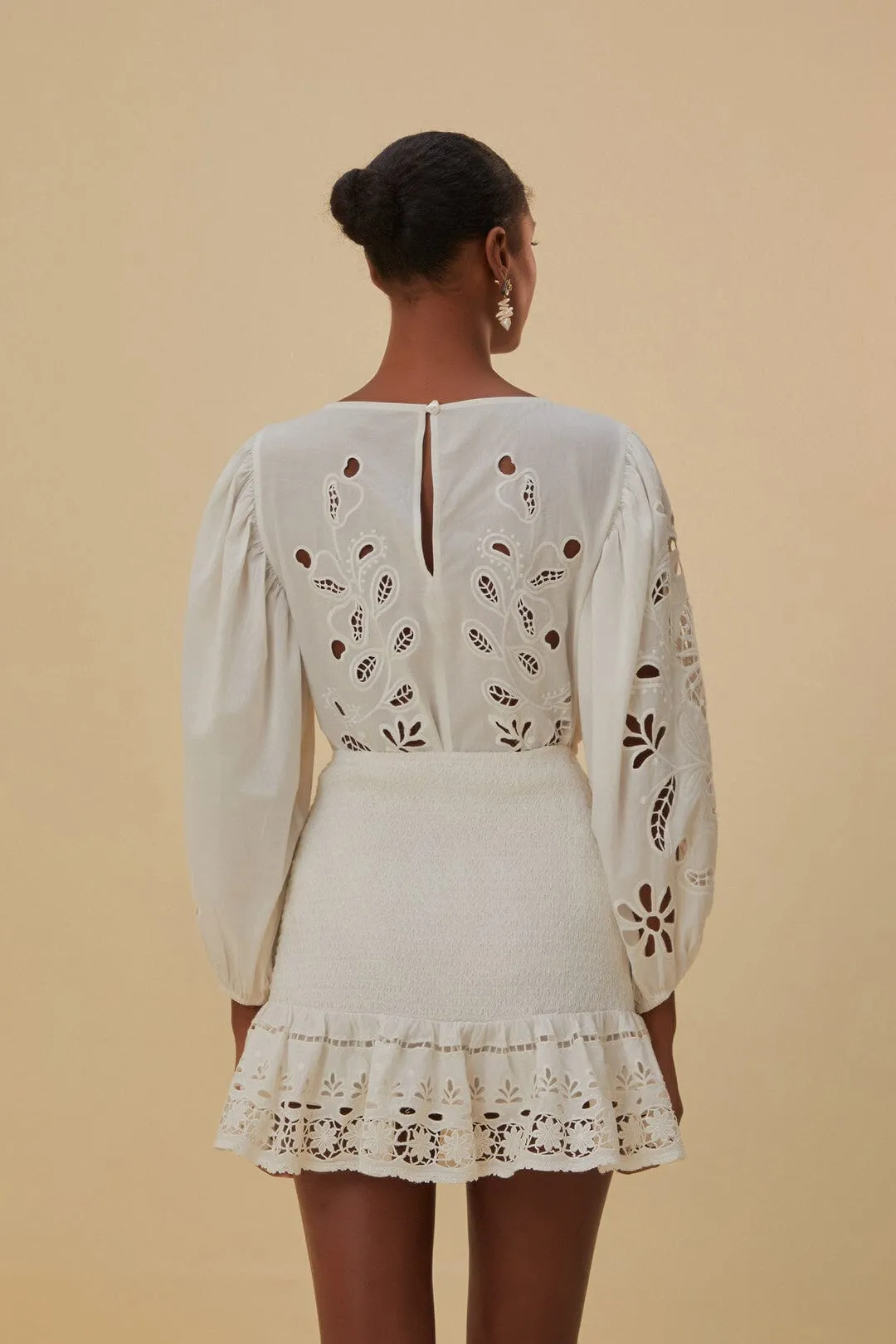 Hand Painted White Richelieu Mini Skirt