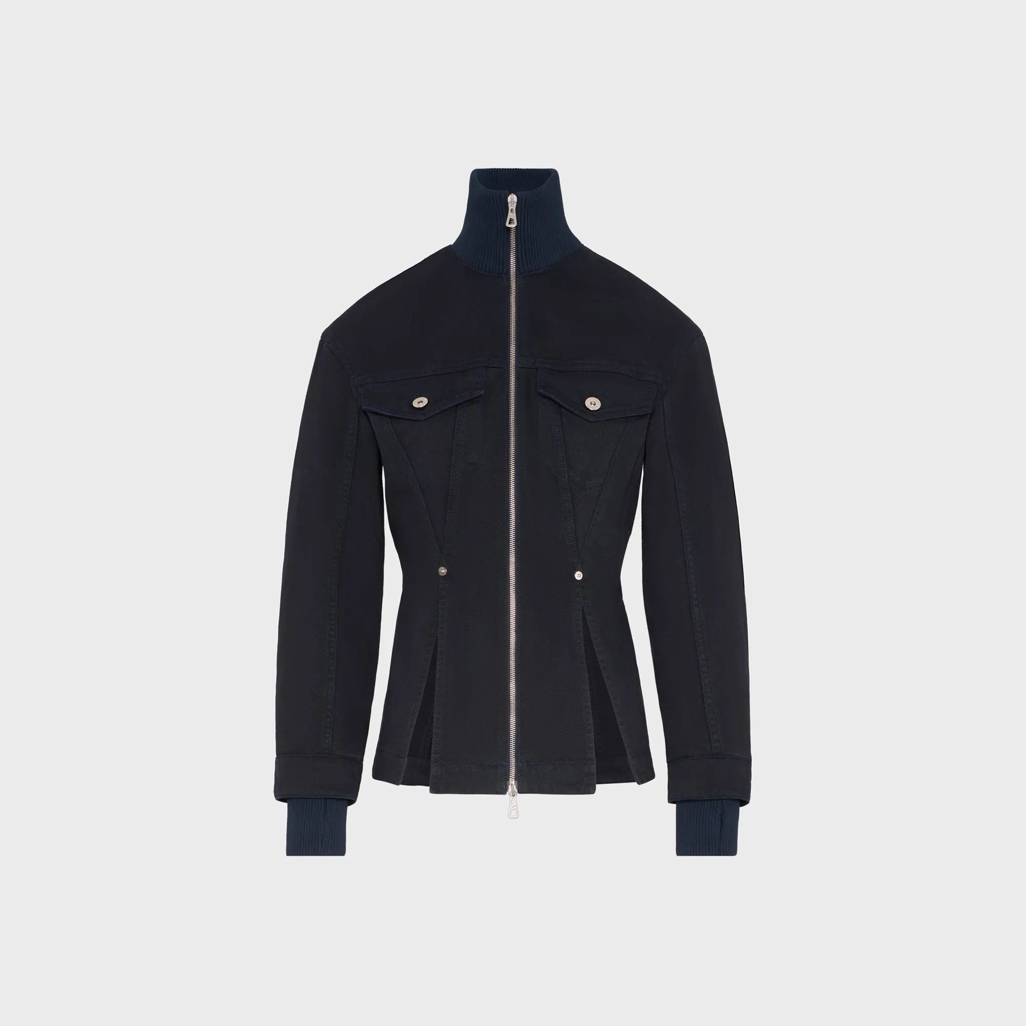 Weatherproof Barrier Hooded style Jean Paul Gaultier Overdyed Fitted Denim Jacket with Ribbed Cuff and Collar - Navy