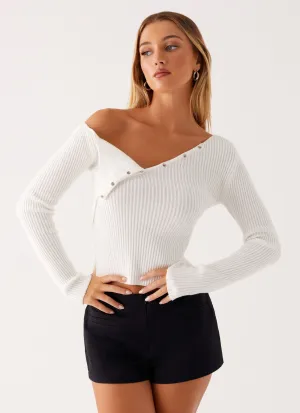 Flexible Side Gusset Gentle Stretch Waistband Waverly Knit Top - White