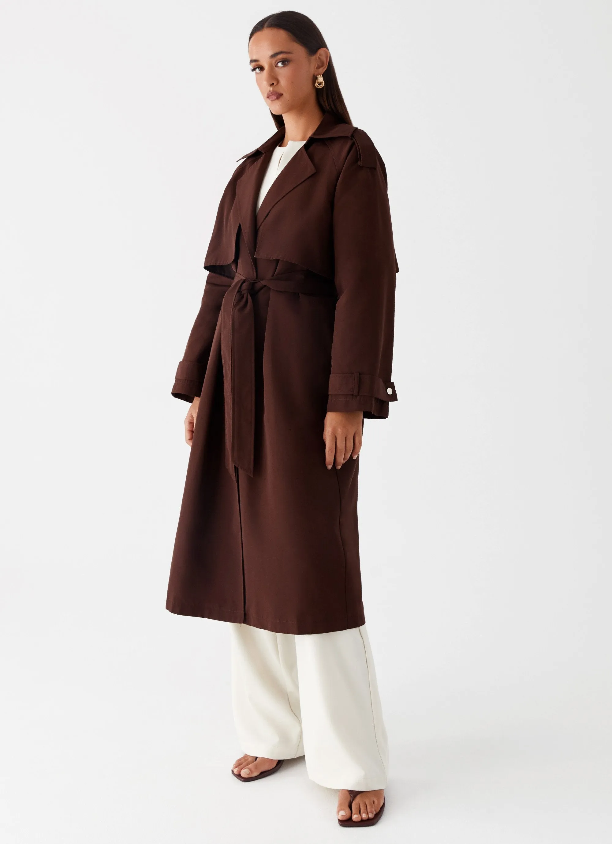 On The Go Layer Rent Free Trench Coat - Chocolate