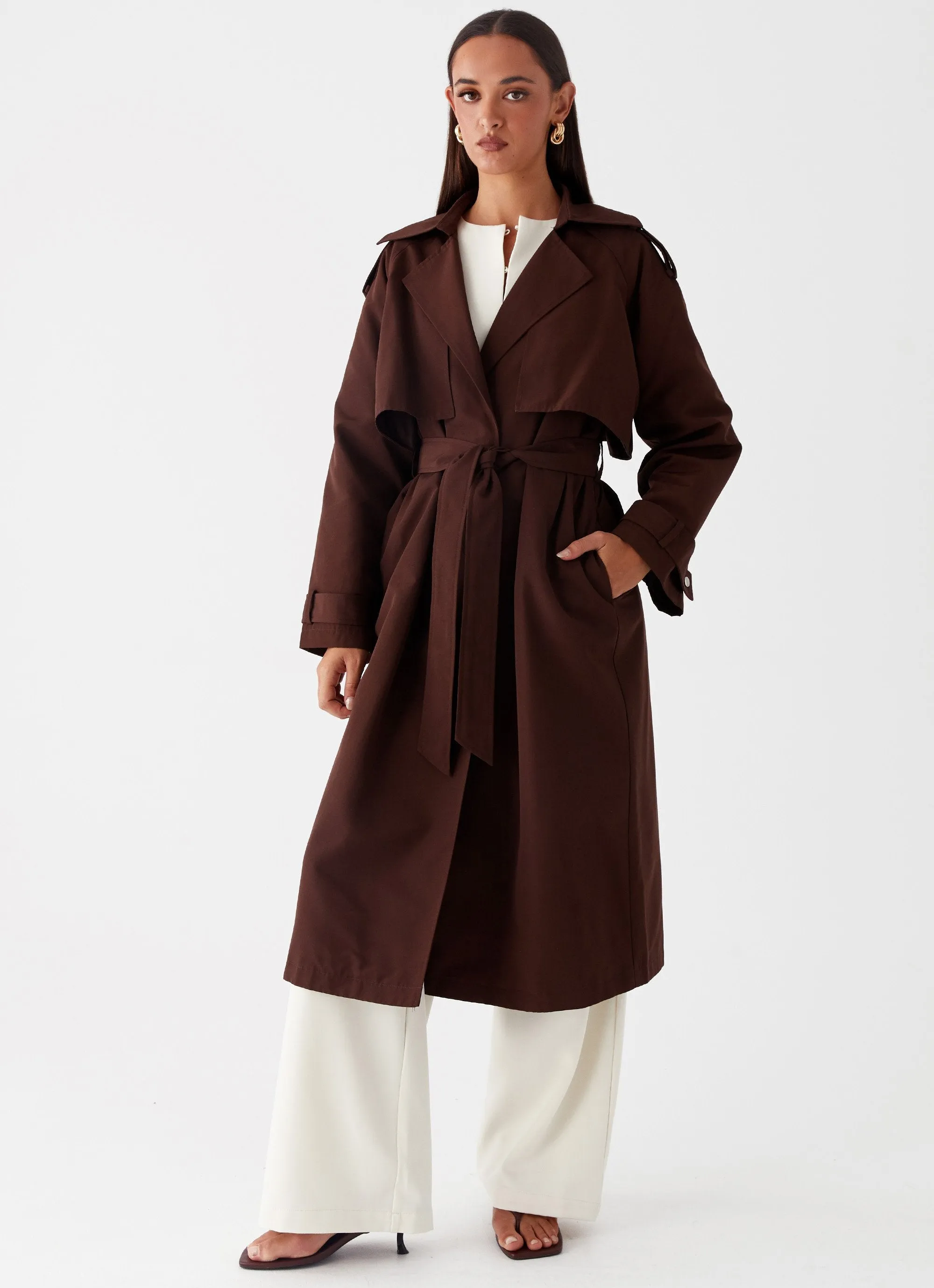 High Collar Structure Rent Free Trench Coat - Chocolate
