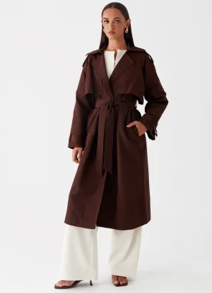 High Collar Structure Rent Free Trench Coat - Chocolate