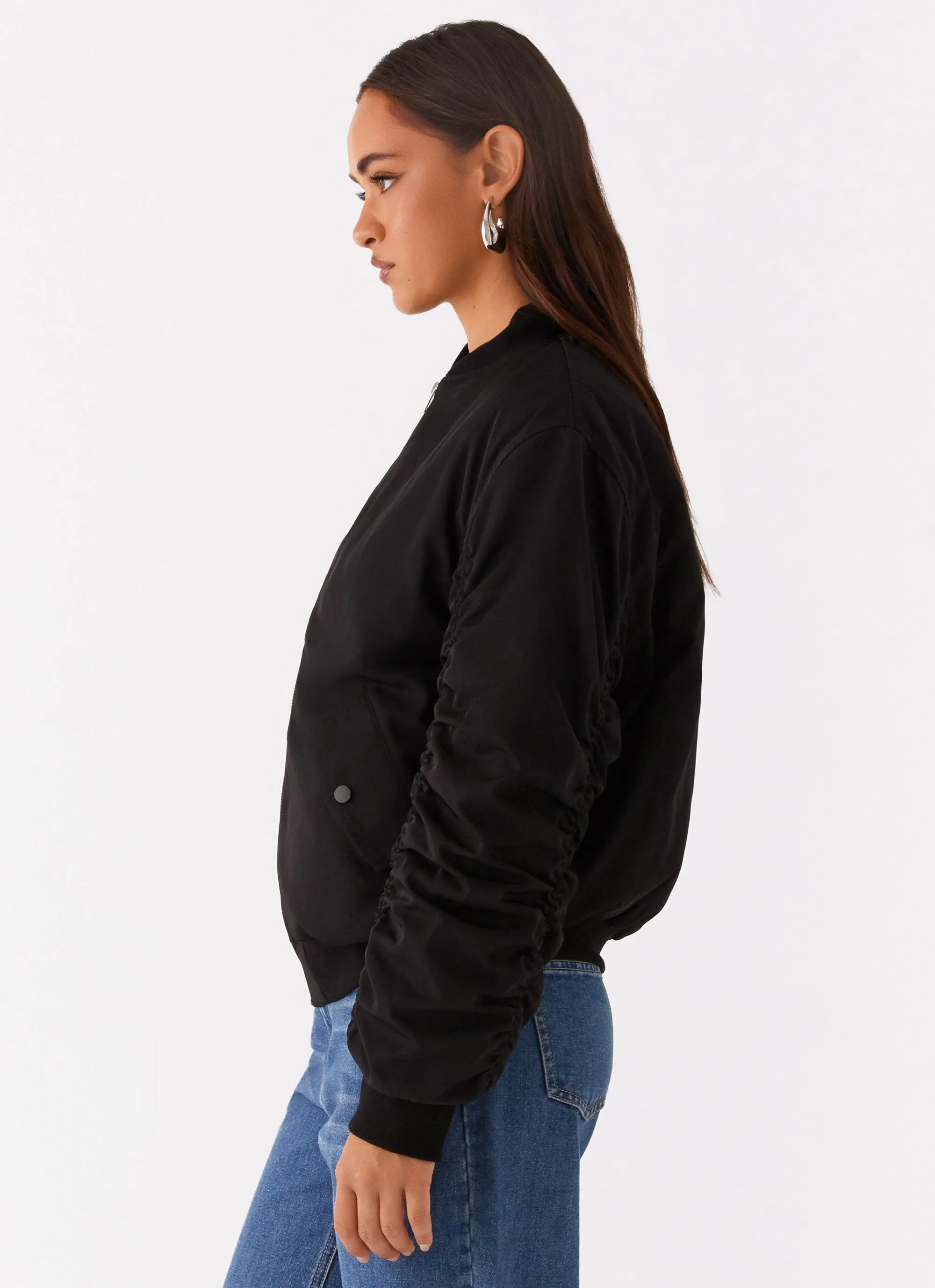 Hard Cover Embellished Trim Webster Bomber Jacket - Black