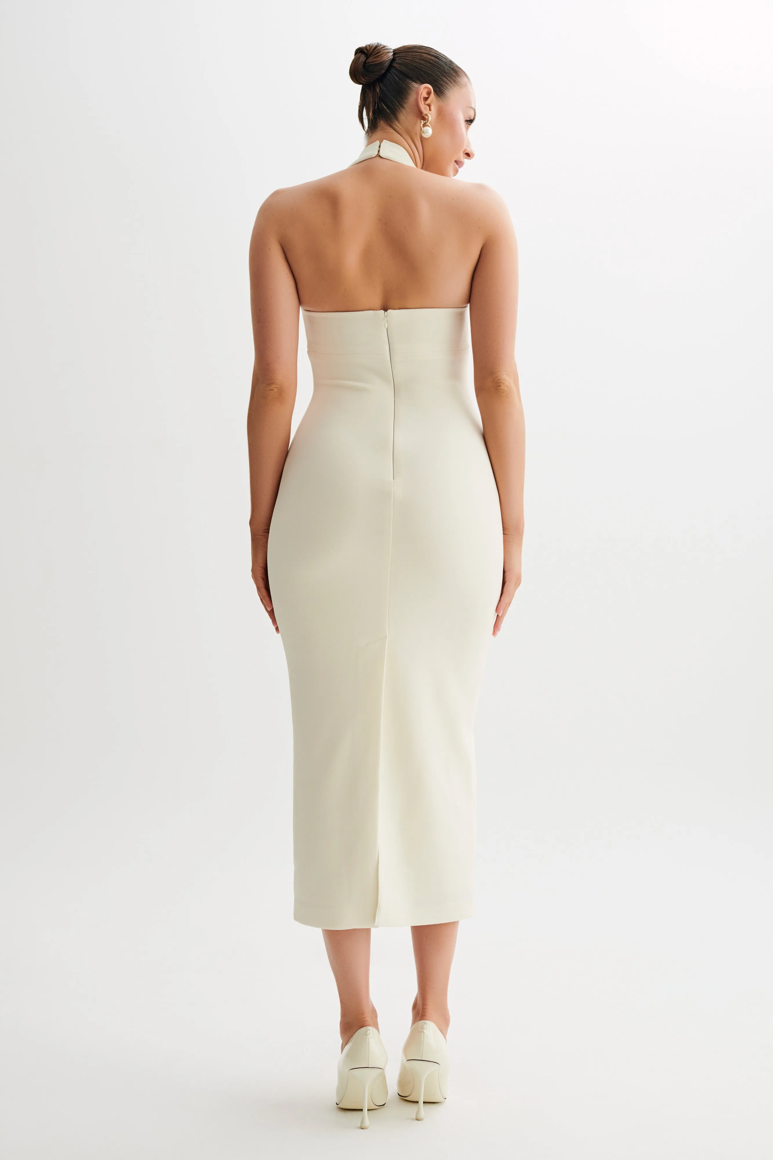 Amelita Suiting Halter Midi Dress - Ivory Celebration Wear