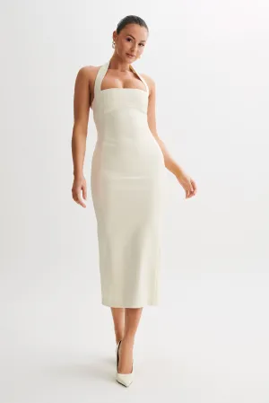 Chilly Day Layers Amelita Suiting Halter Midi Dress - Ivory