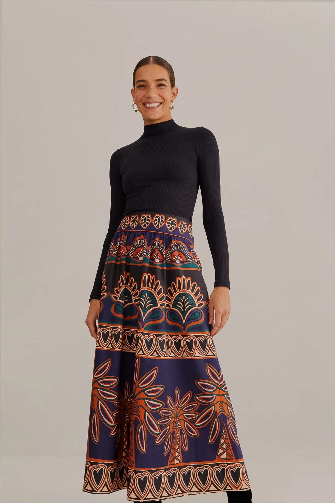 Summer Outfit Orange Ainika Tapestry Midi Skirt