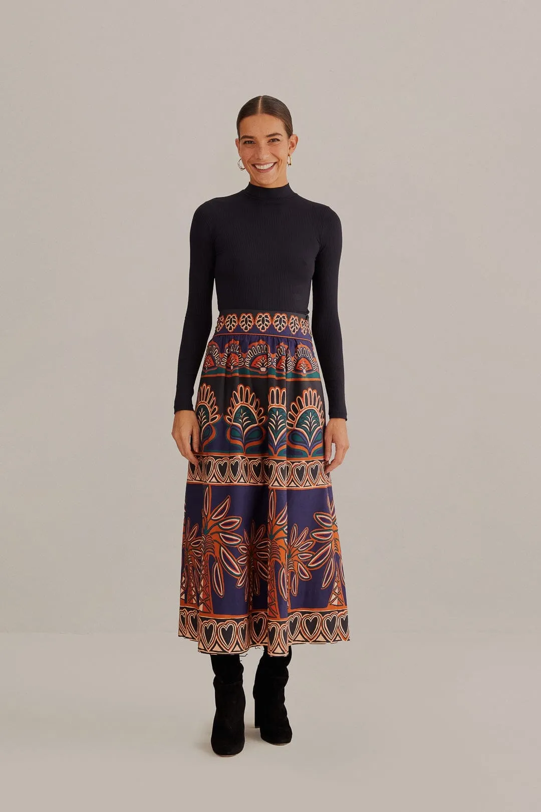 Orange Ainika Tapestry Midi Skirt Mood Outfitboard high contrast