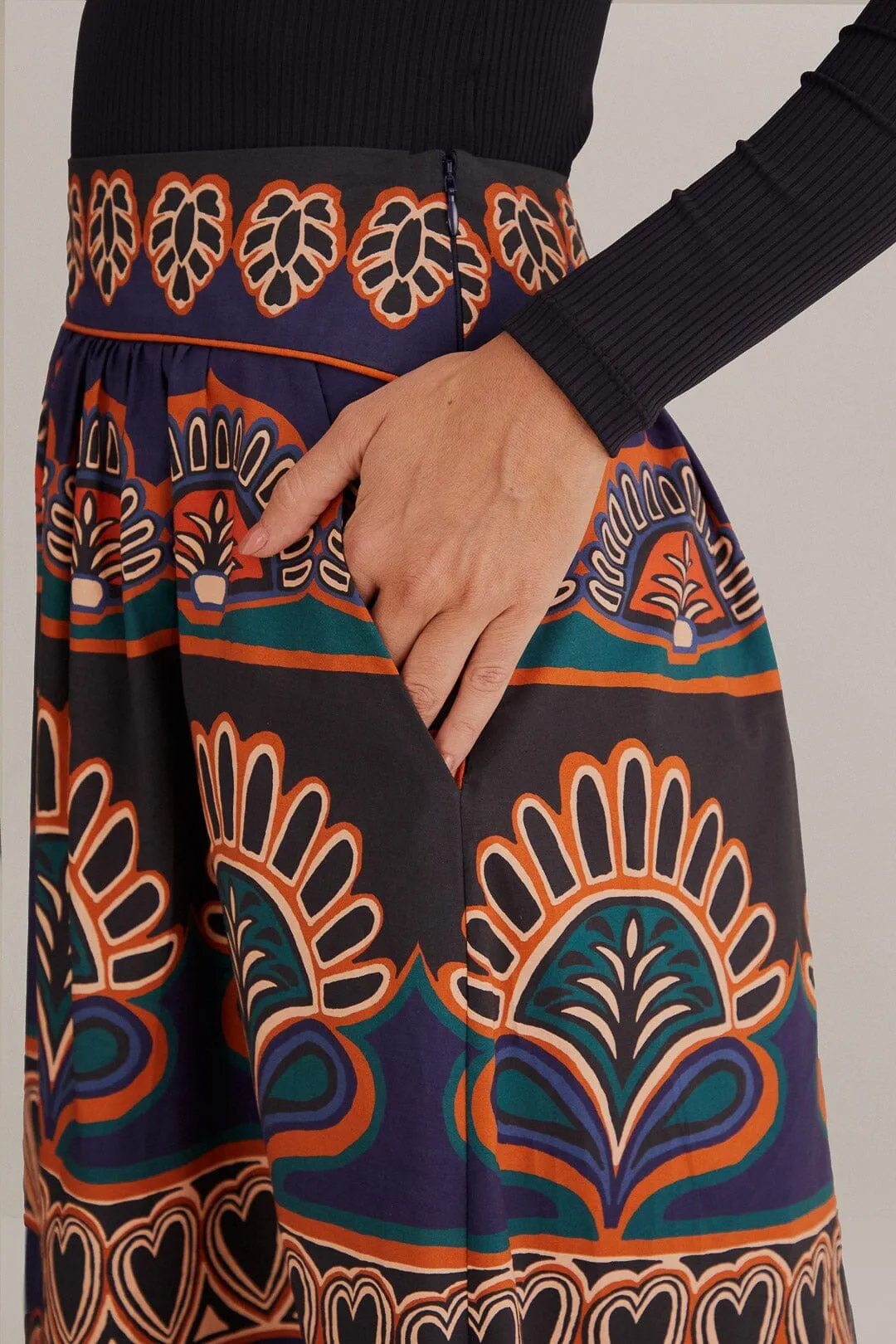 Bold Mood Orange Ainika Tapestry Midi Skirt