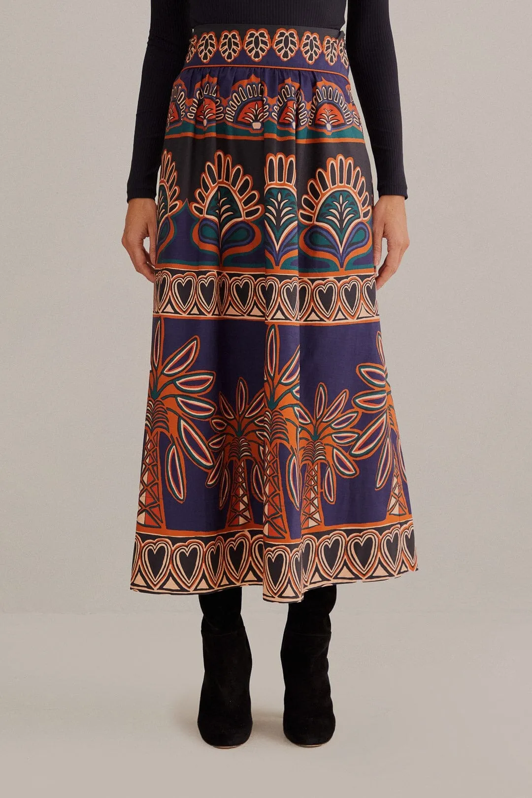 Fresh Style Orange Ainika Tapestry Midi Skirt