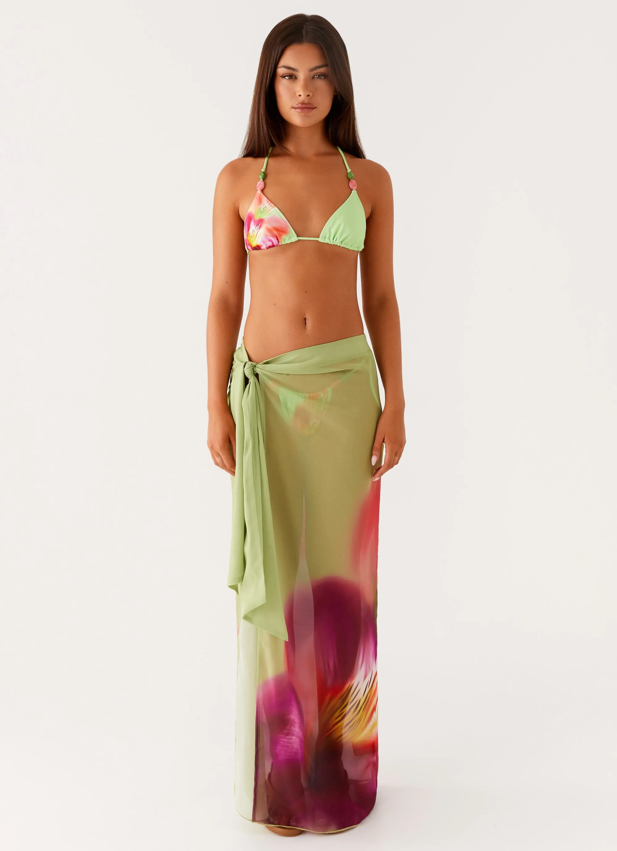 Water Resistant Low Tide Sarong Maxi Skirt - Green Tropical