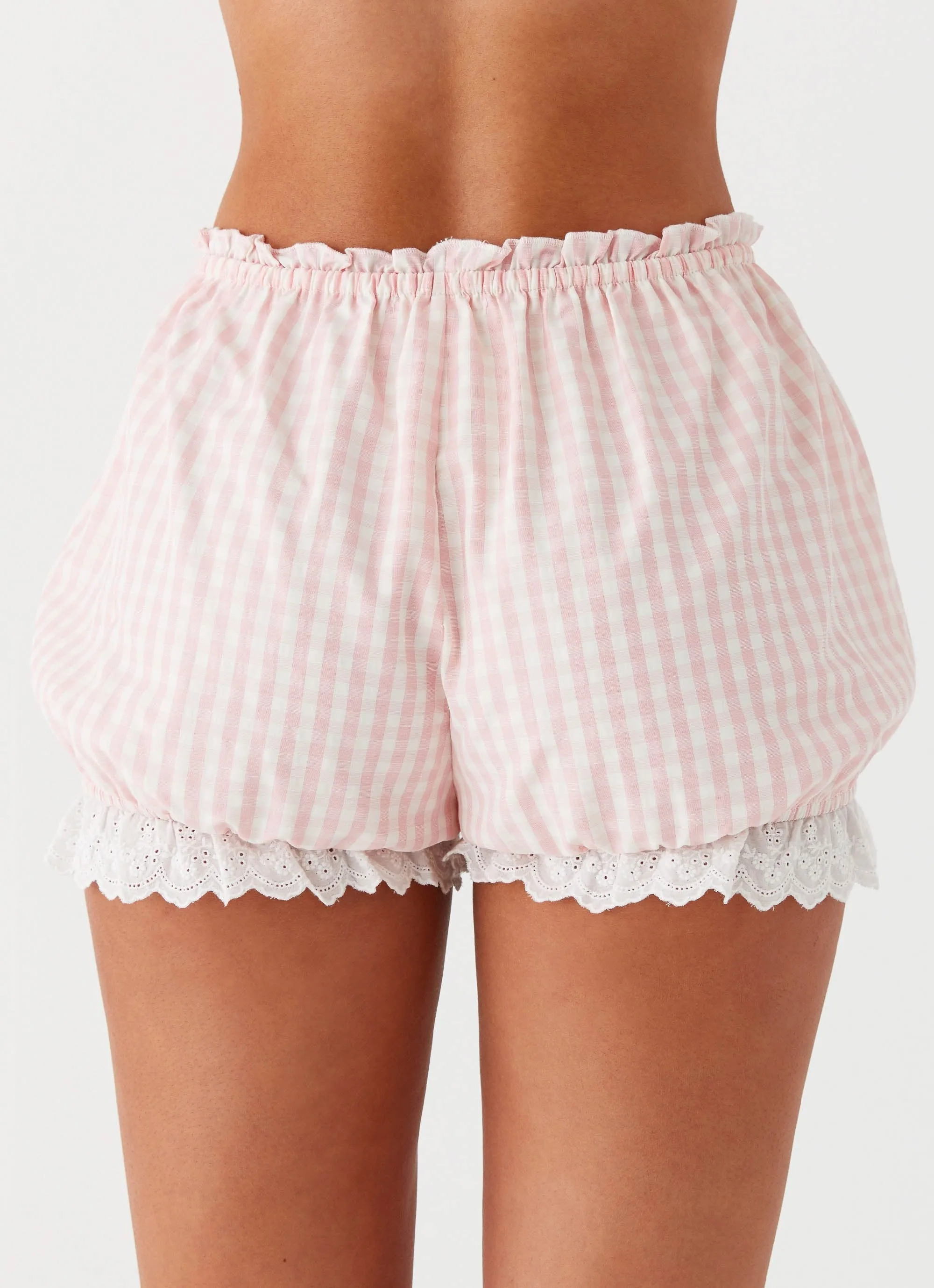 Punk style Weston Lace Trim Shorts - Pink Gingham
