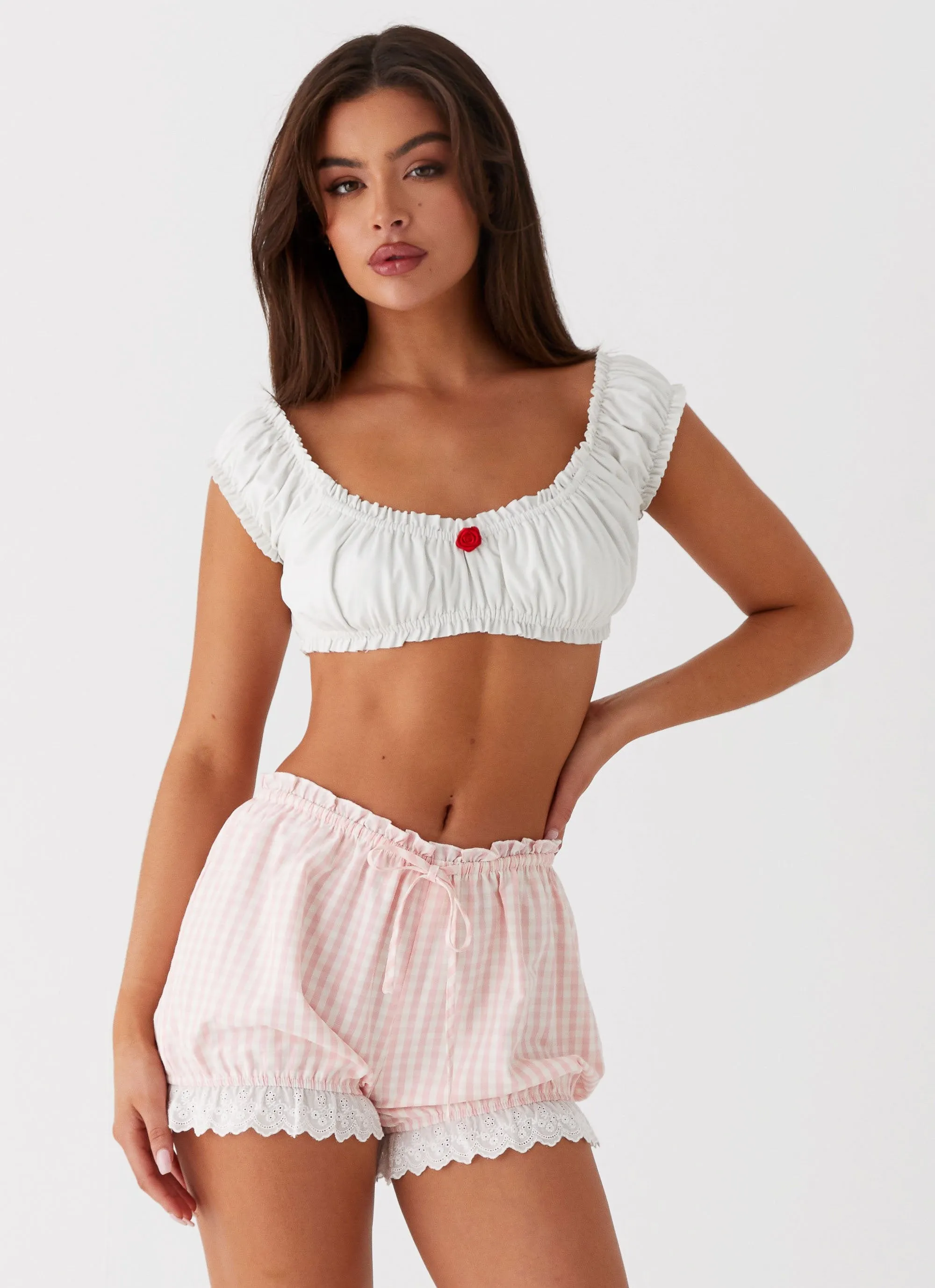 Weston Lace Trim Shorts - Pink Gingham Breathable Cut