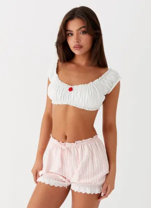 Functional Waist Weston Lace Trim Shorts - Pink Gingham