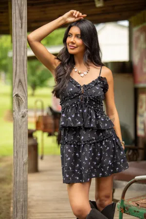 What It Takes Black Multi Floral Ruffle Tank And Skirt Set SALE Chill Tones