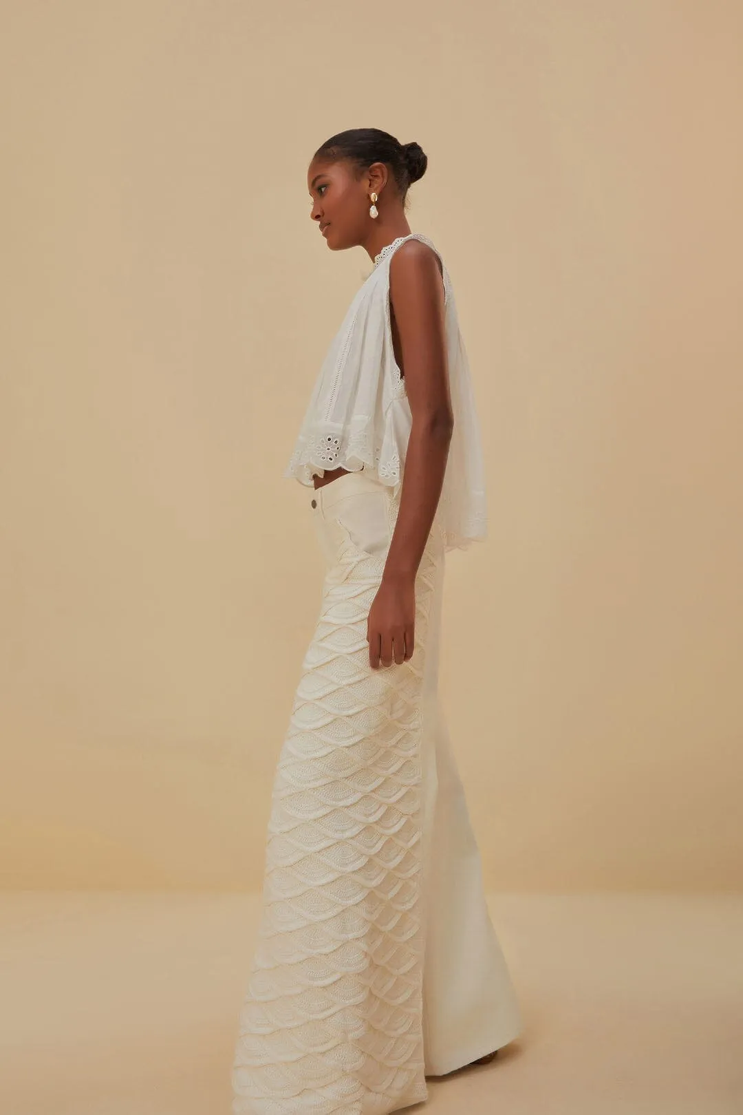 Body Fit White Crochet Pants