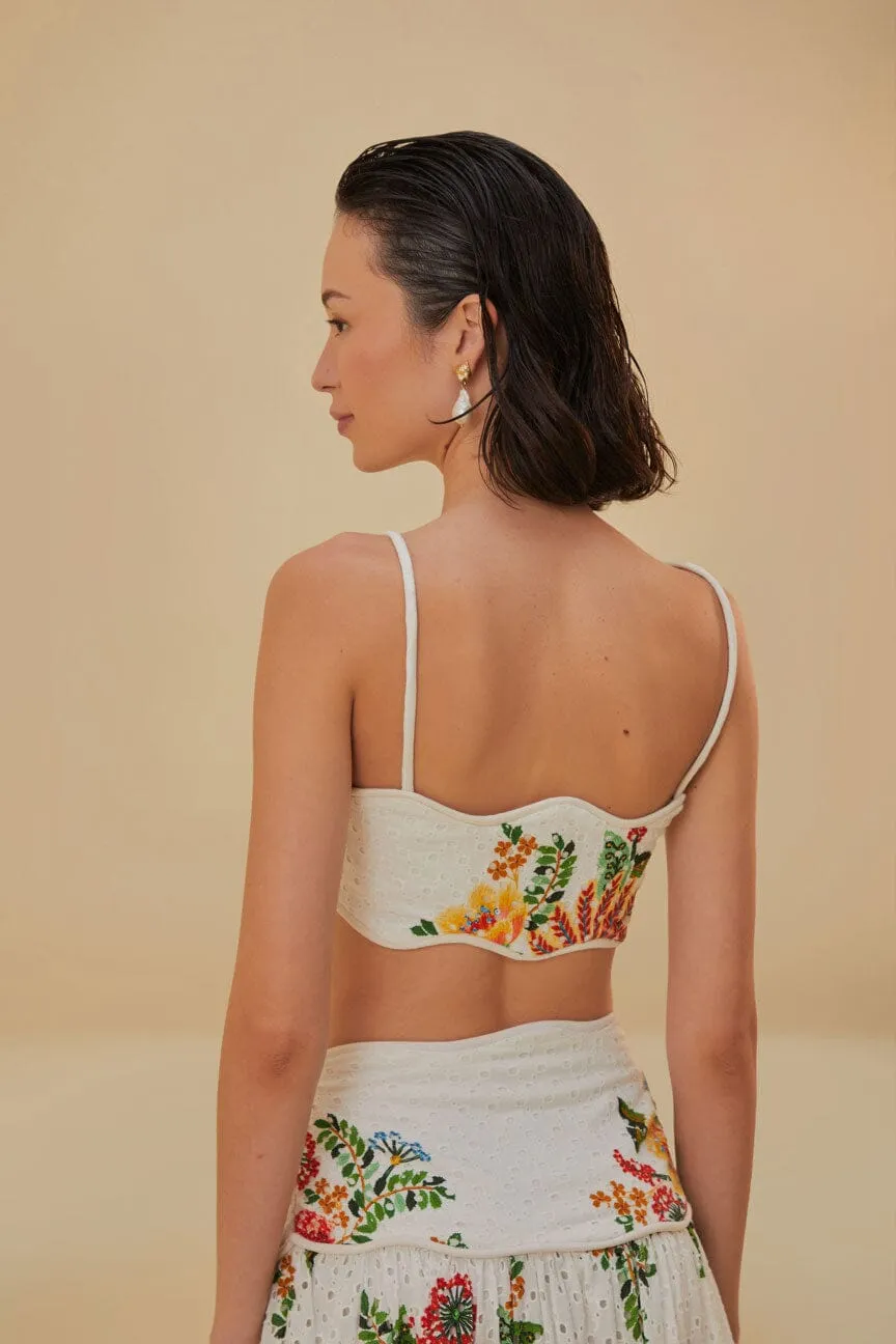White Delicate Garden Sleeveless Crop Top Snow Core