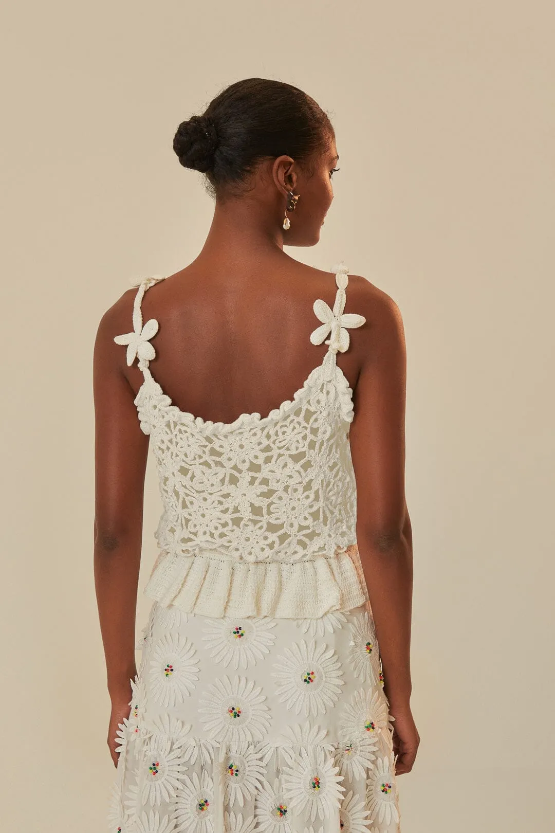 Parisian Chic White Flowers Crochet Top