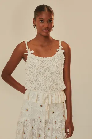 White Flowers Crochet Top Evening Chic