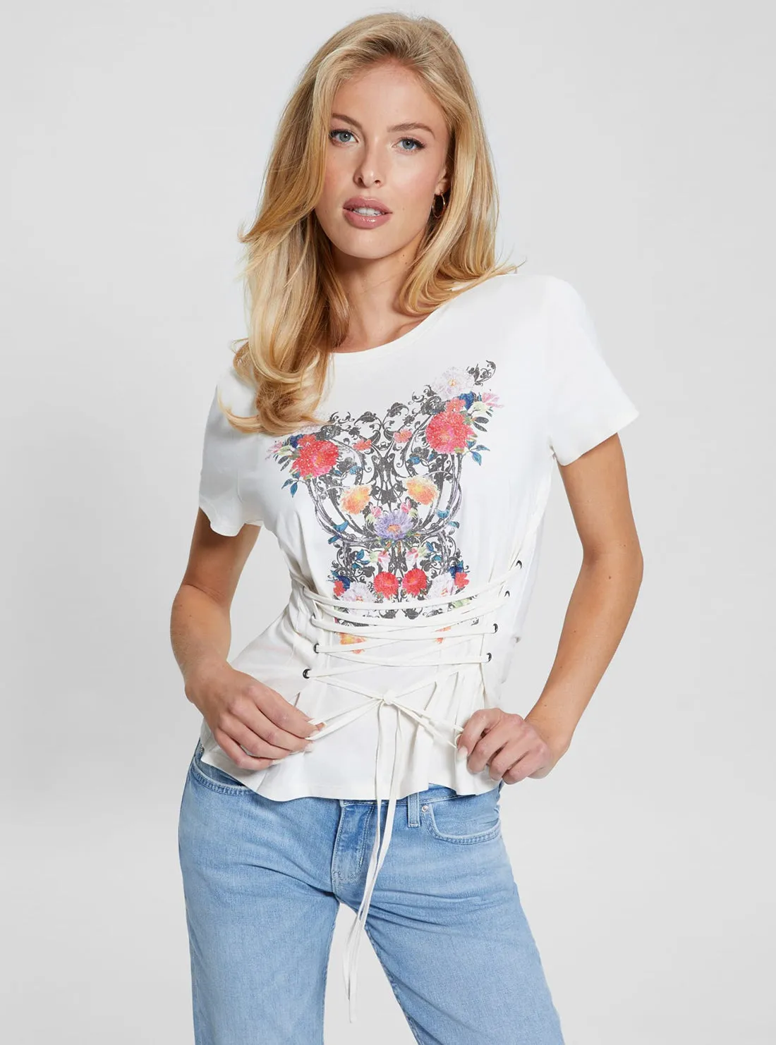 Light Wear Casual Wearable White Garden Glow Up Lace T-Shirt