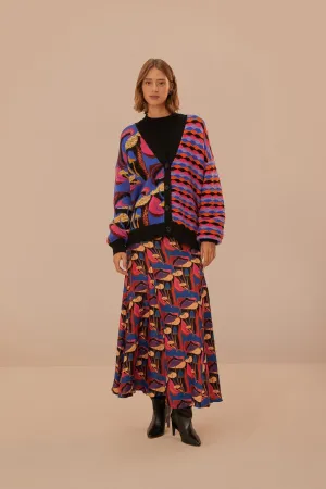 Spring Brunch Double Stitched Wild Mushrooms Black Maxi Skirt