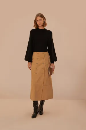 Sleek Vibe Cozy Edge Brown Yoked Midi Skirt