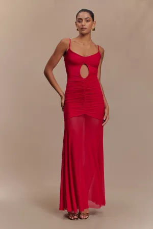 Delaney Slinky And Mesh Maxi Dress - Red Timeless Fit