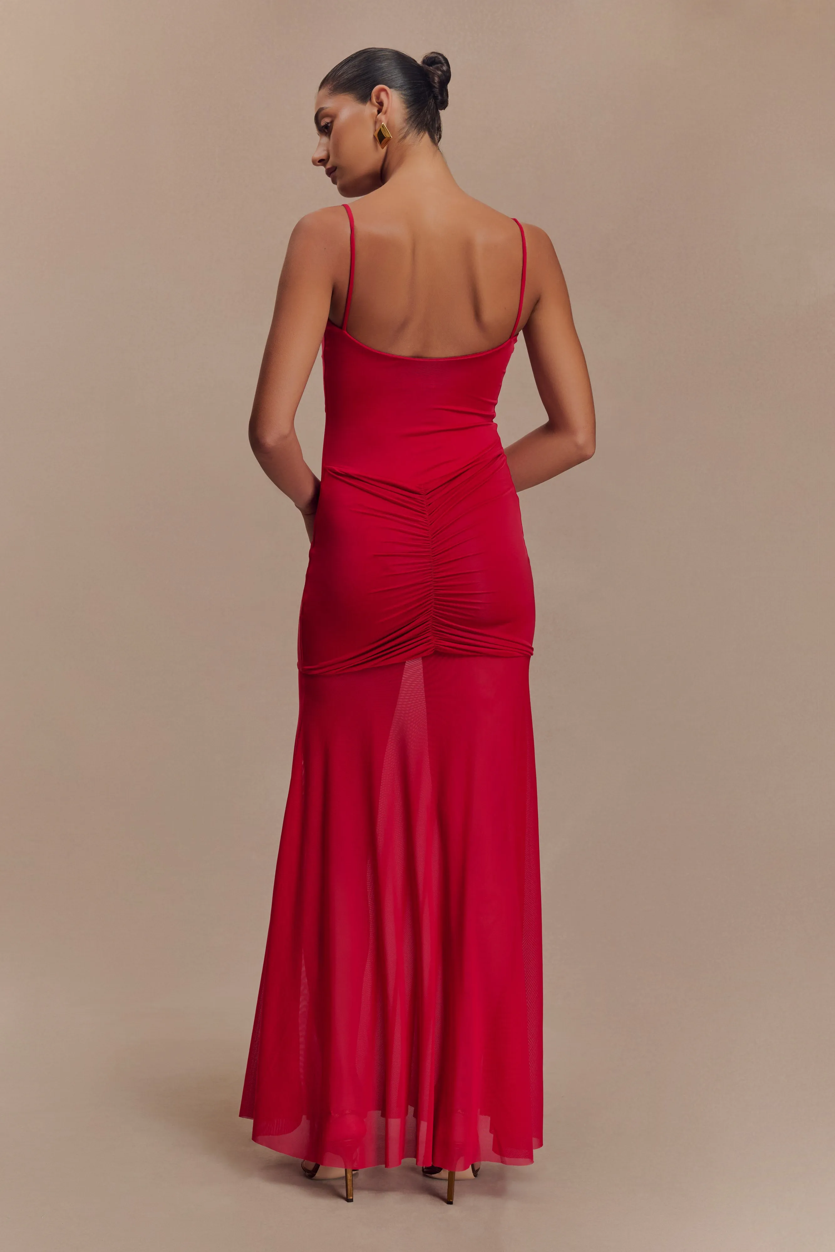Delaney Slinky And Mesh Maxi Dress - Red Fashionable Layers Soft Touch