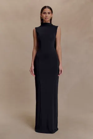Casual Chic Wear Wisteria Slinky Maxi Dress With Scarf - Black