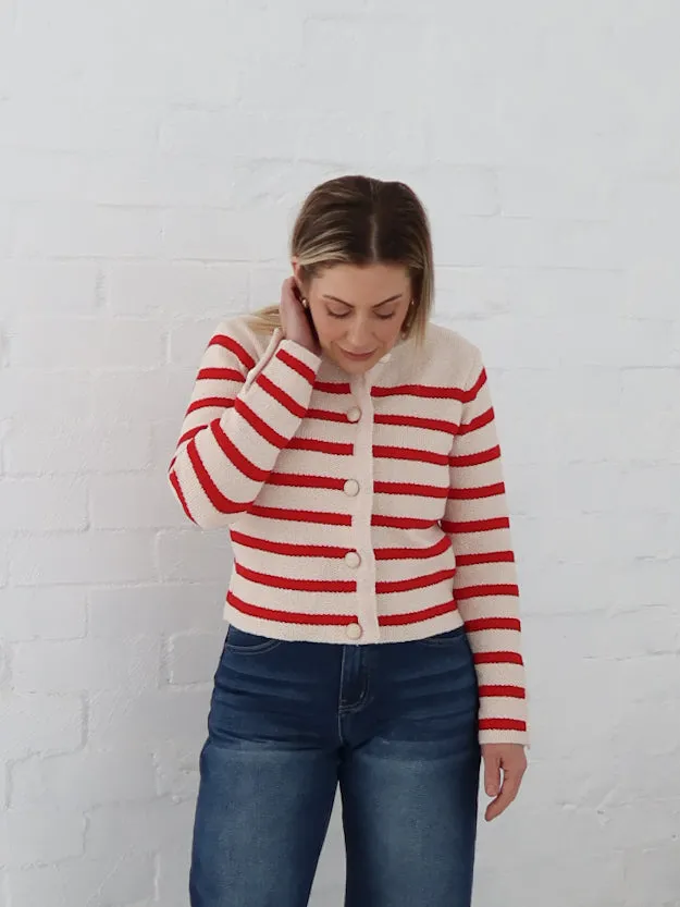 Merino Wool Blanca Cardigan - Red