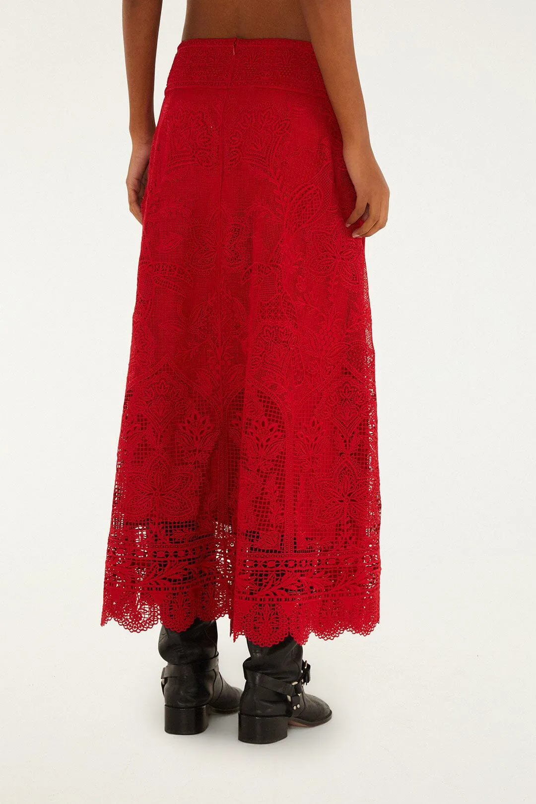 Red Guipure Boho Garden Skirt Dust Proof Fabric