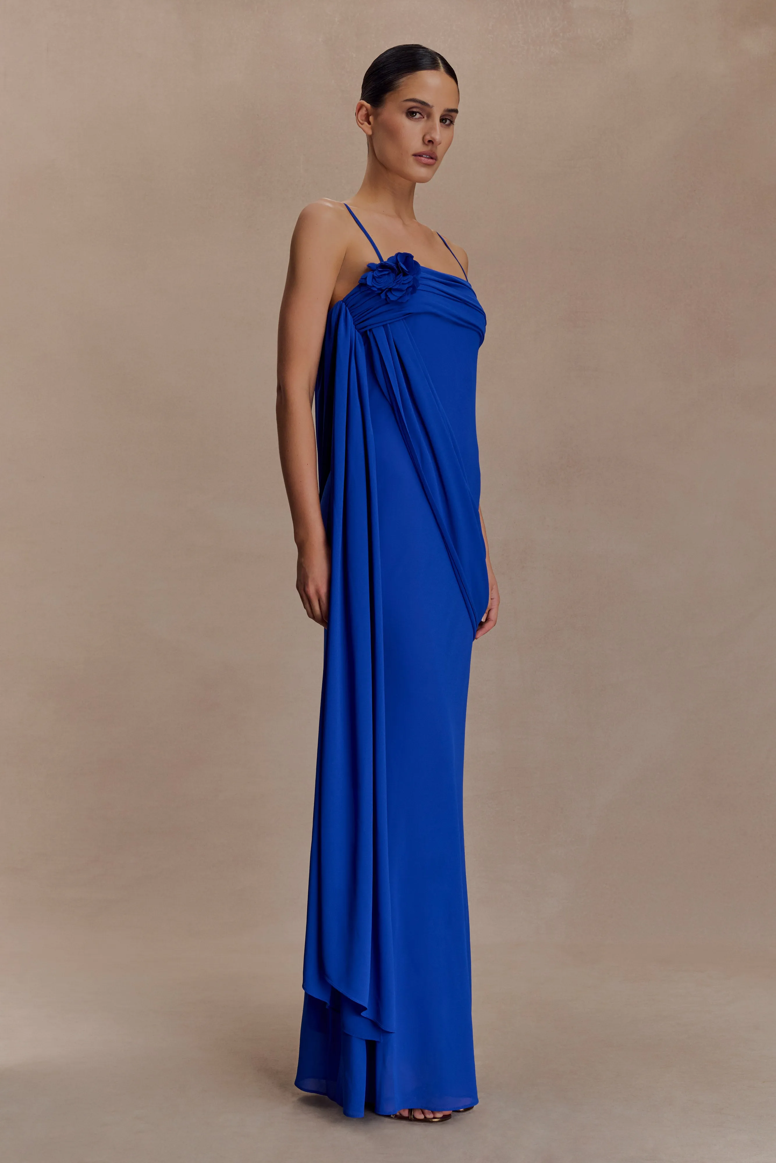 Bright-colored piece Leena Chiffon Maxi Dress - Cobalt