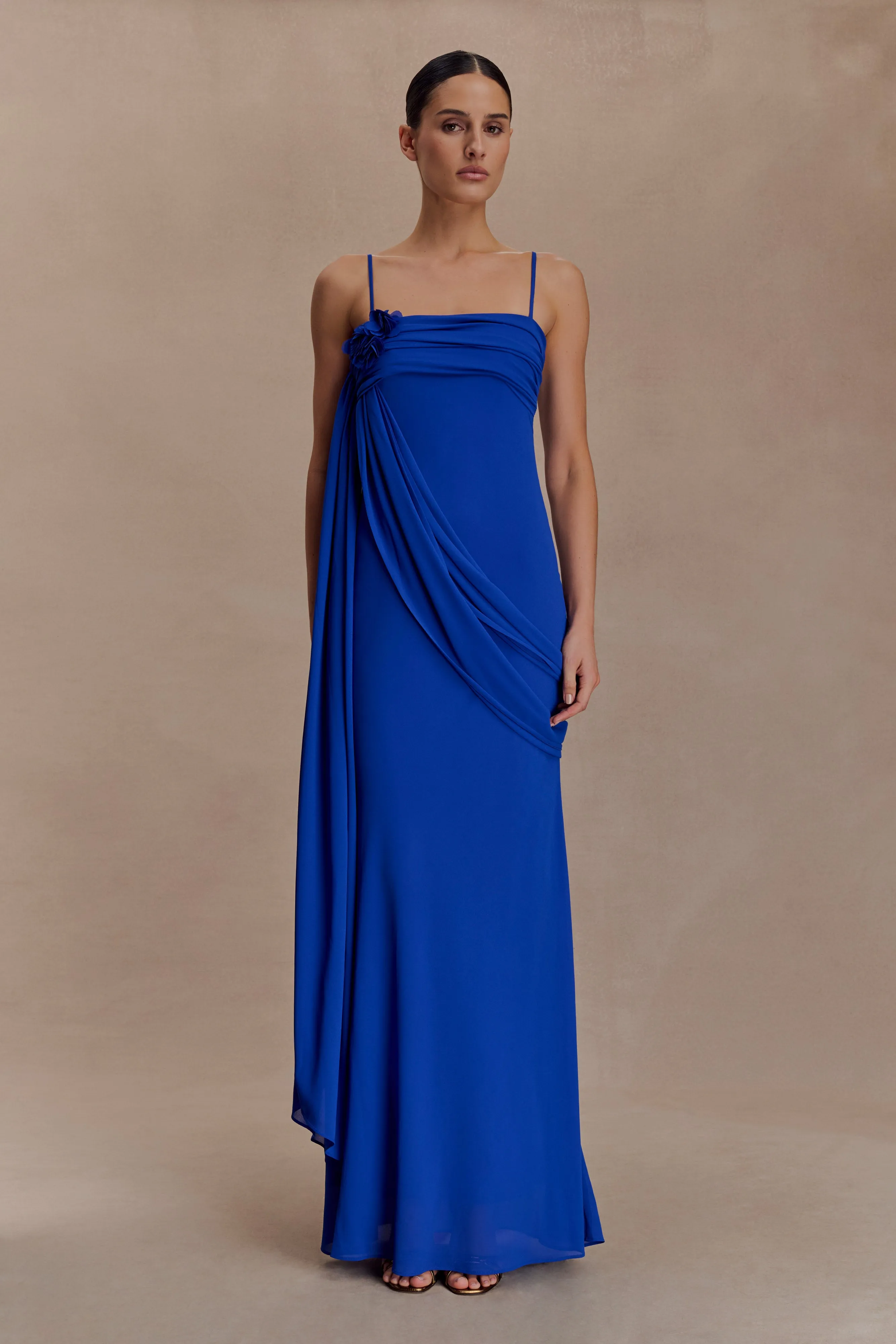 Raglan-Sleeve Gentle Stitch Leena Chiffon Maxi Dress - Cobalt