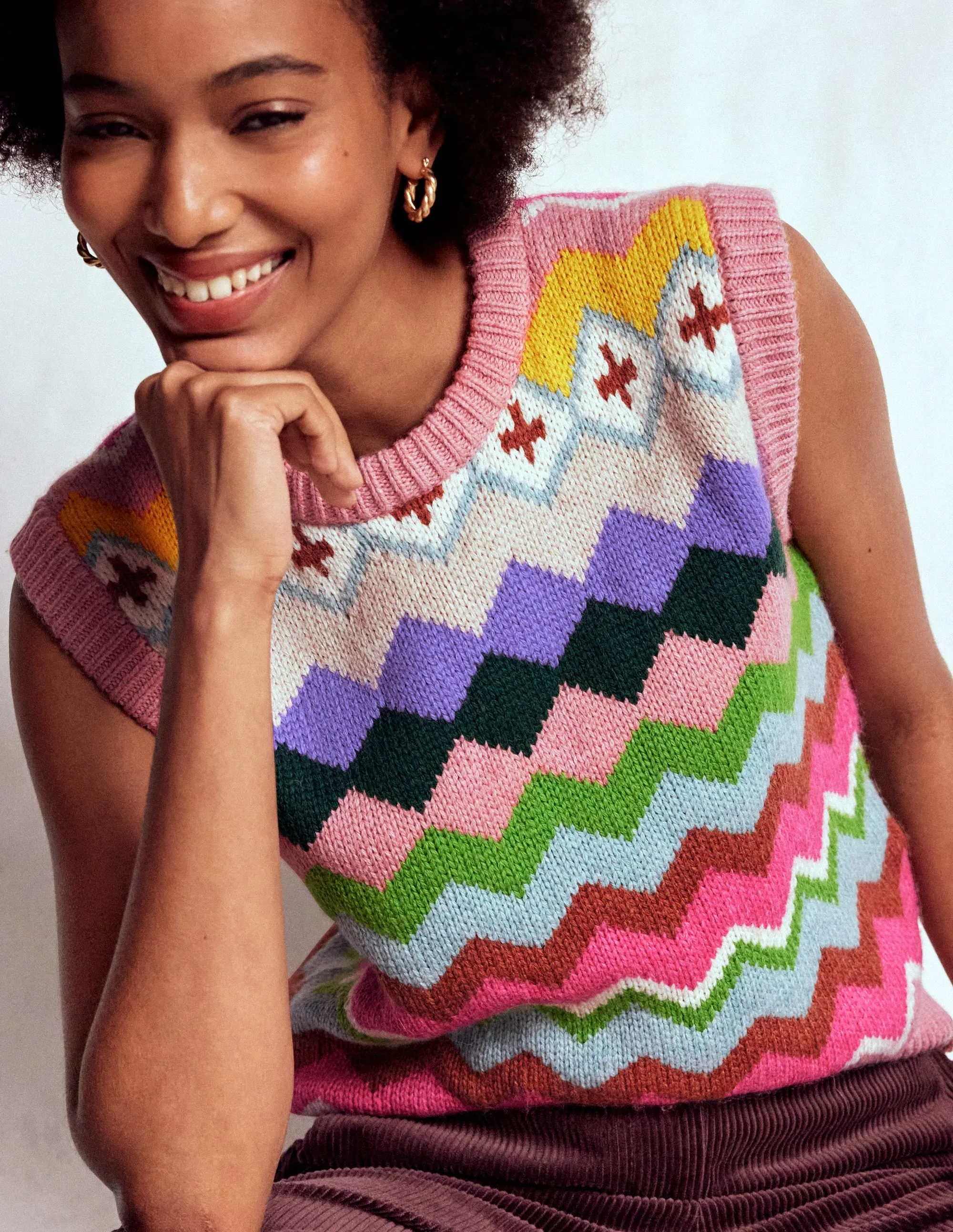 Tagless Labeling Low Impact Dye Eleanor Fair Isle Tank-Pink Heritage Fair Isle