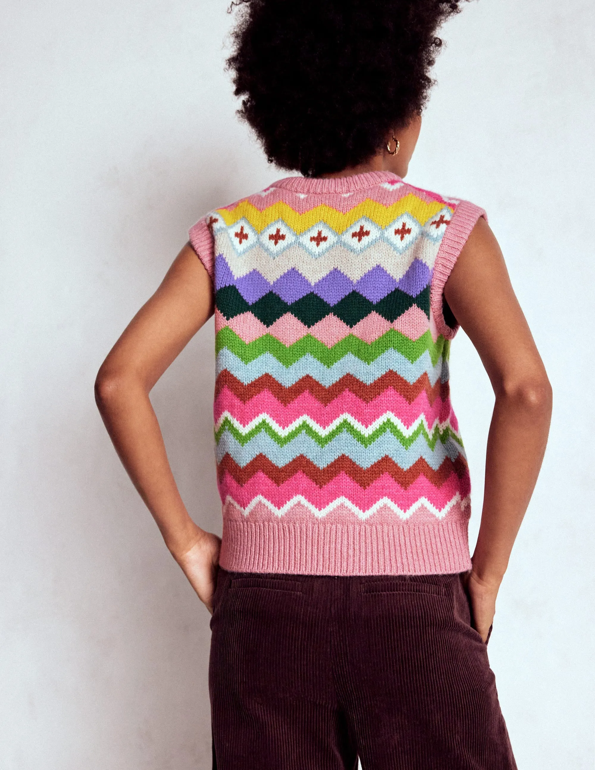 Four Way Stretch Design Outdoor Comforted Eleanor Fair Isle Tank-Pink Heritage Fair Isle