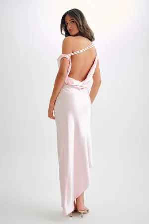 Feminine Style Work Fitwear Yvette Slip Maxi Dress With Asymmetrical Hem - Pale Pink