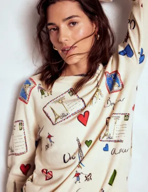 Natasha Novelty Jumper-Ivory, Postcard from Paris Anti Pilling Workday Fit
