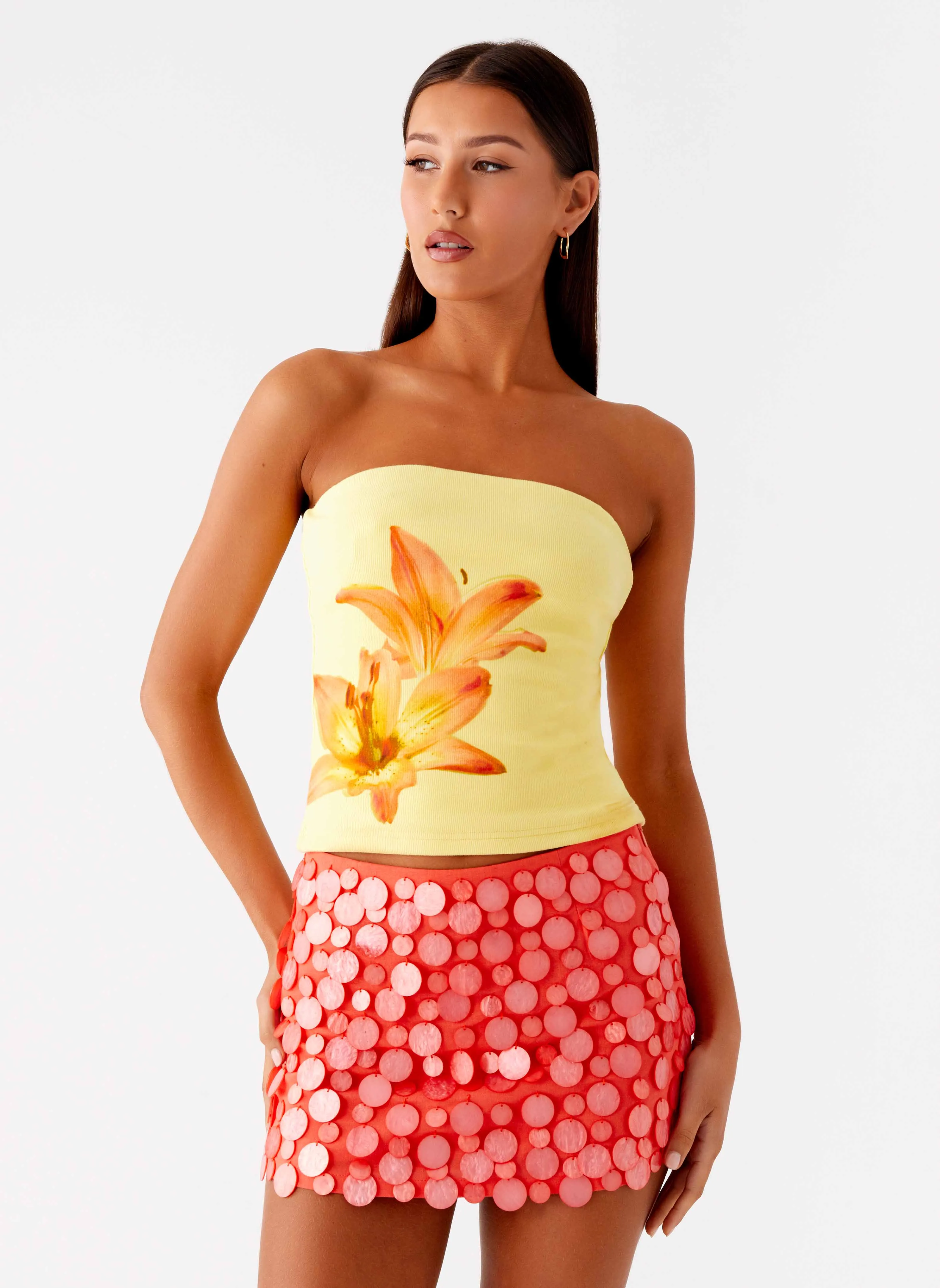Lightweight Thermal Weave Danta Strapless Top - Yellow